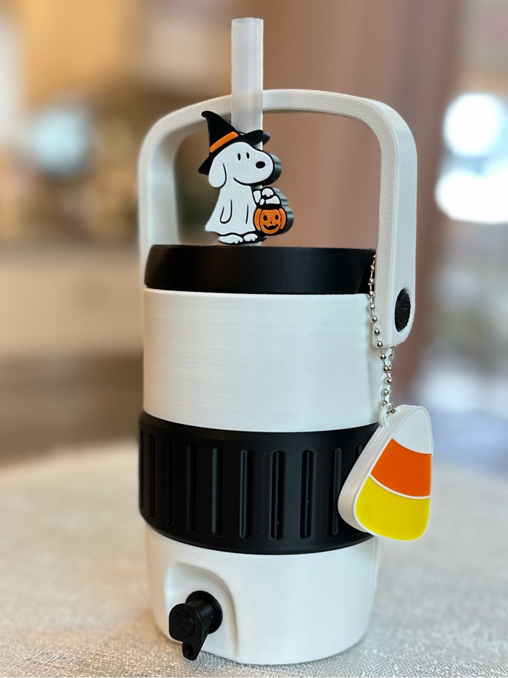Snoopy Halloween Themed Can Cooler with Can Tab Opener Charm & Straw Topper
